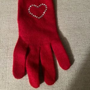 PORTOLANO NWOT AUTHENTIC CASHMERE BLEND RED & CRYSTALS ONE LEFT HAND GLOVES